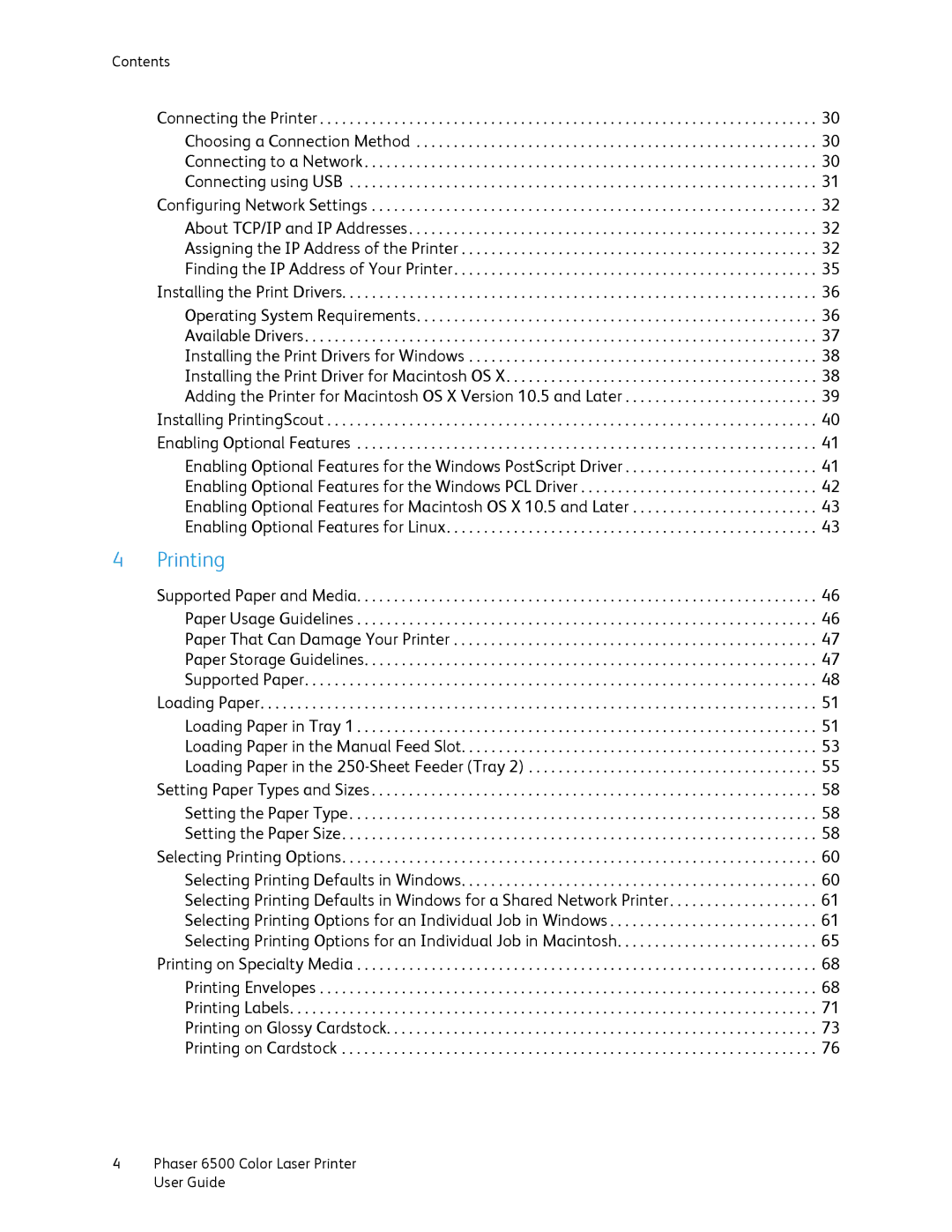 Xerox 6500 manual Printing 