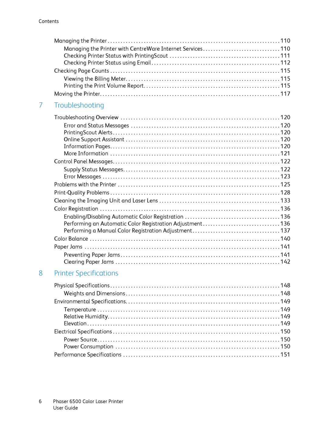 Xerox 6500 manual Troubleshooting 