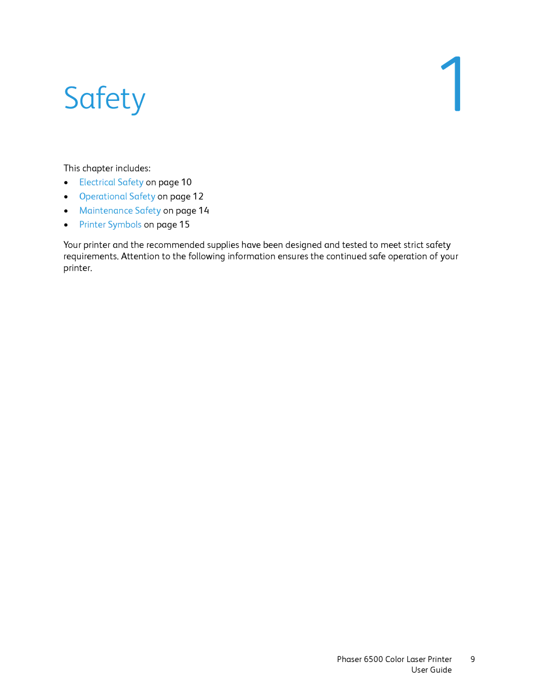 Xerox 6500 manual Safety1 