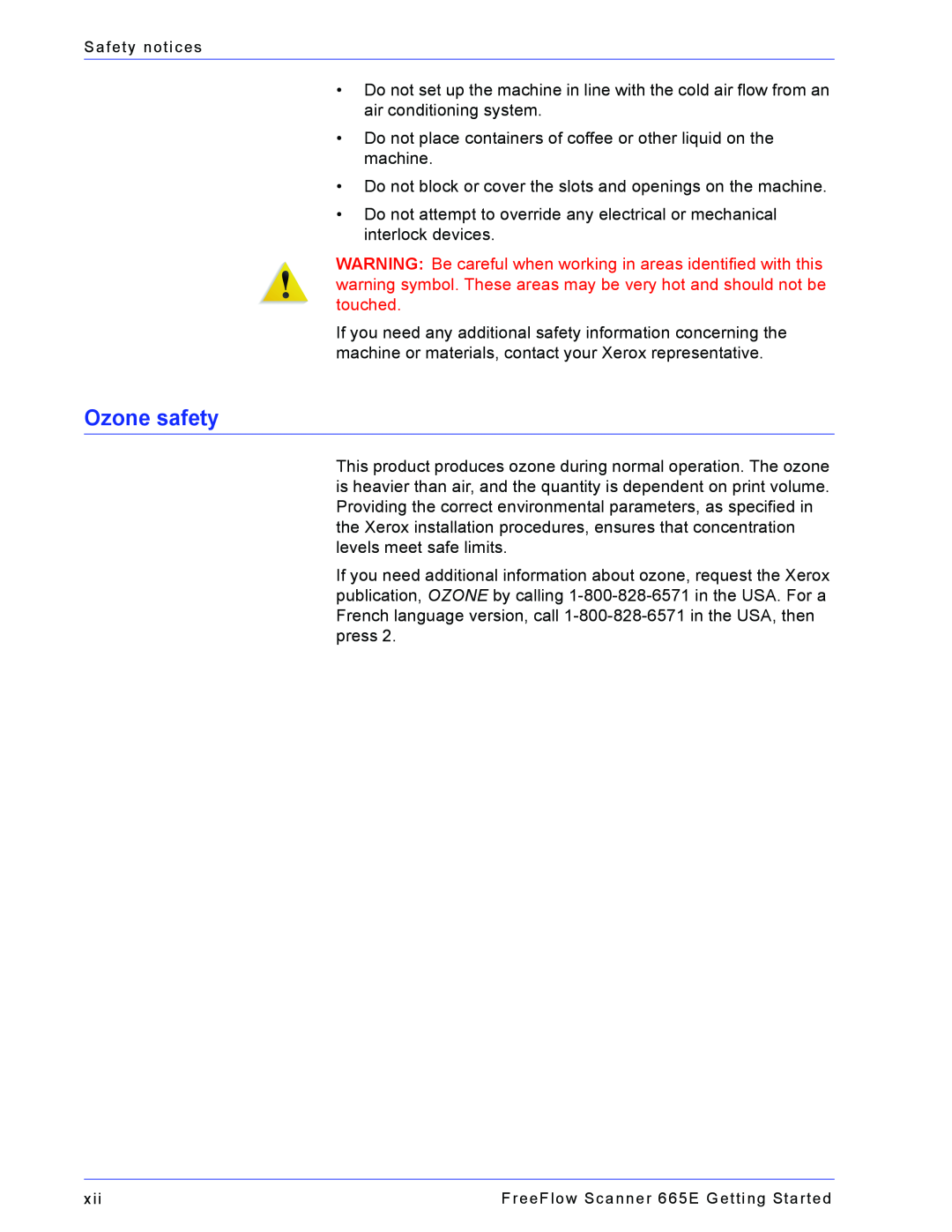 Xerox 665E manual Ozone safety 