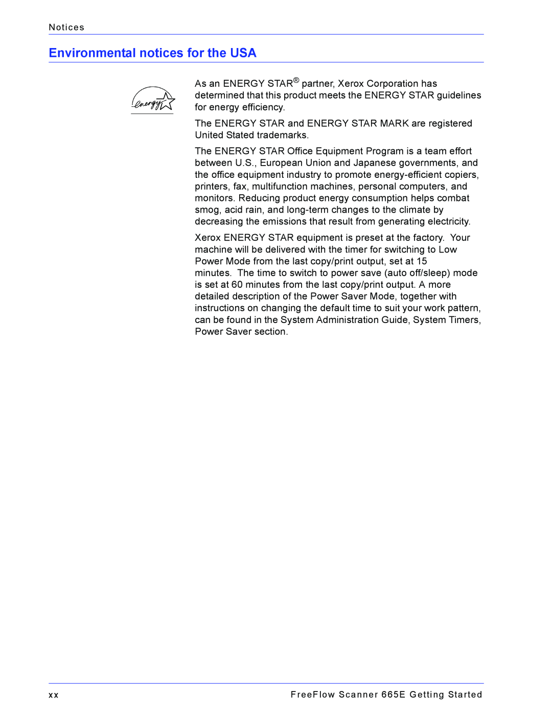 Xerox 665E manual Environmental notices for the USA 