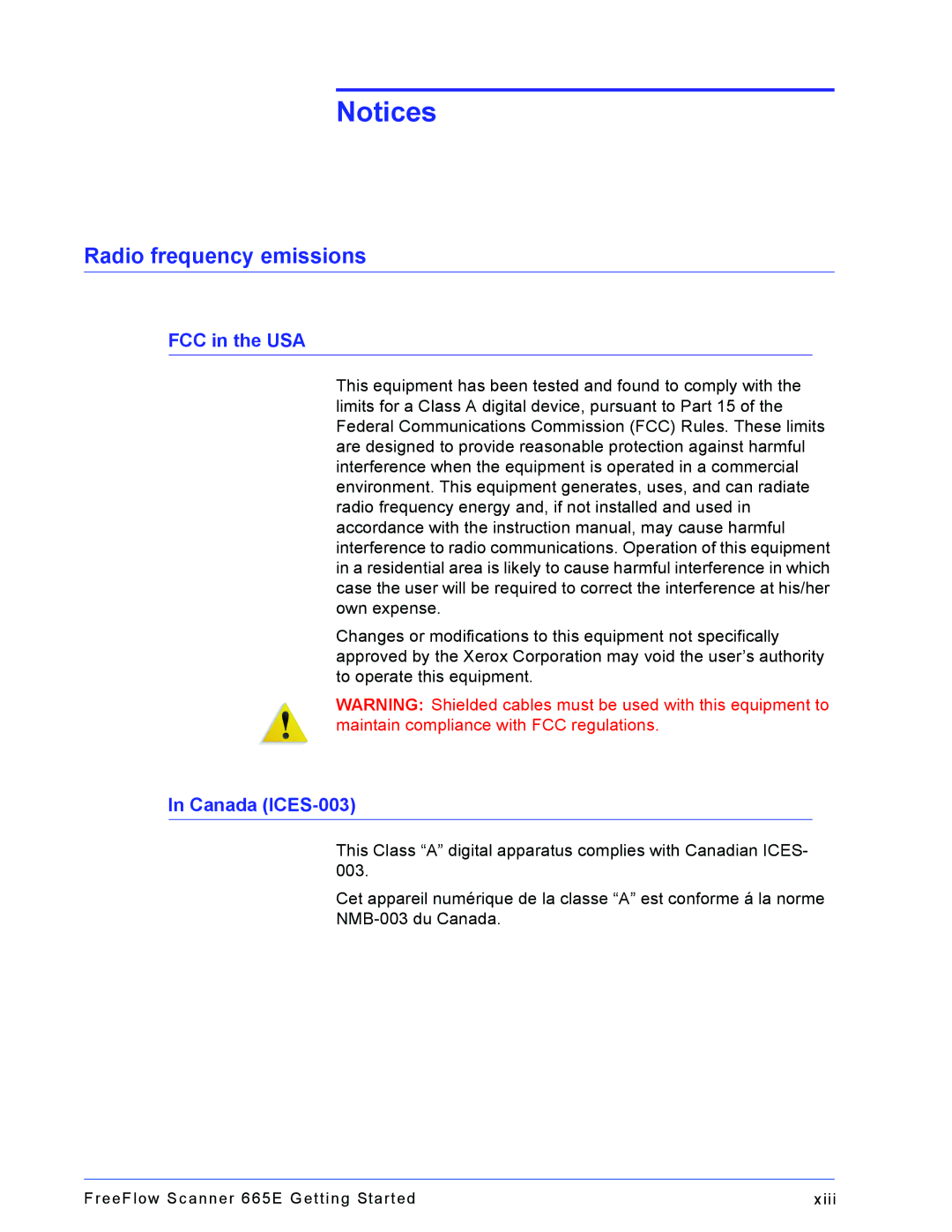 Xerox 665E manual Radio frequency emissions, FCC in the USA, Canada ICES-003 