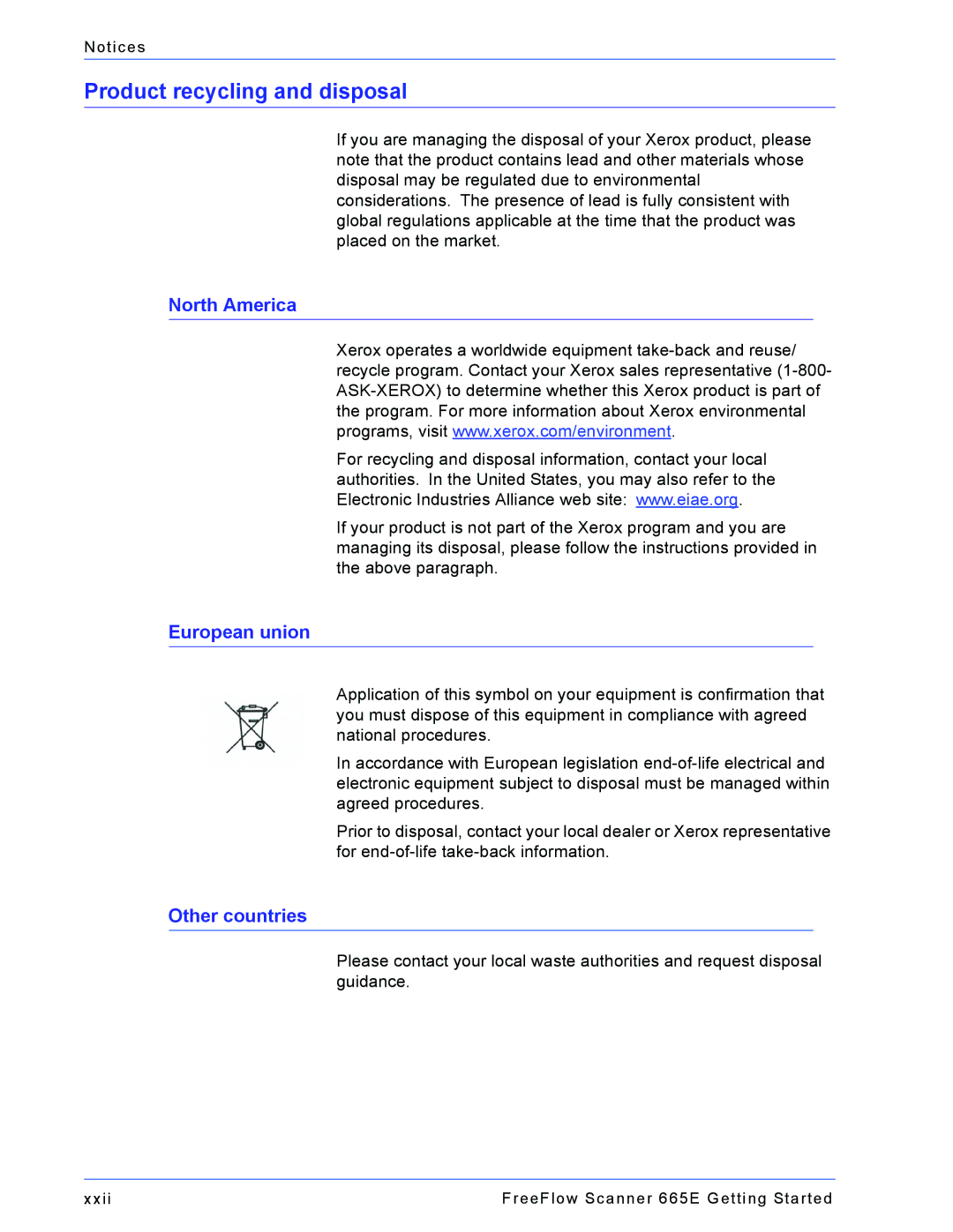 Xerox 665E manual Product recycling and disposal, European union, Other countries 