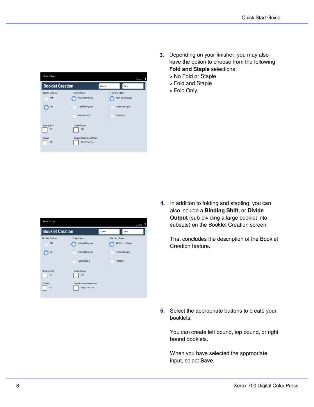 Xerox 700 quick start Booklet Creation 