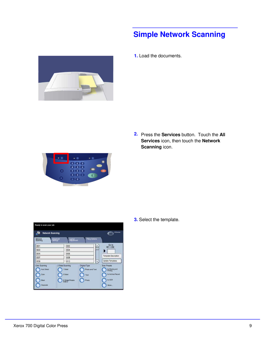 Xerox 700 quick start Simple Network Scanning 