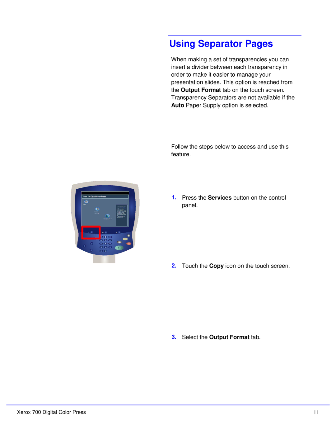 Xerox quick start Using Separator Pages, Xerox 700 Digital Color Press 