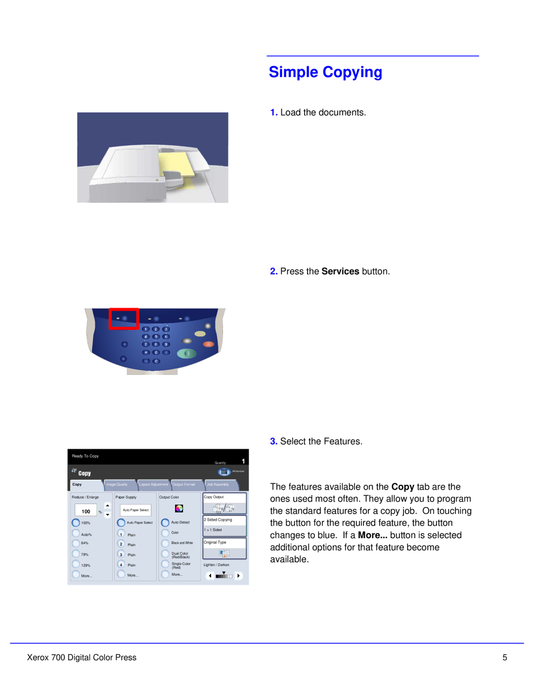 Xerox 700 quick start Simple Copying 