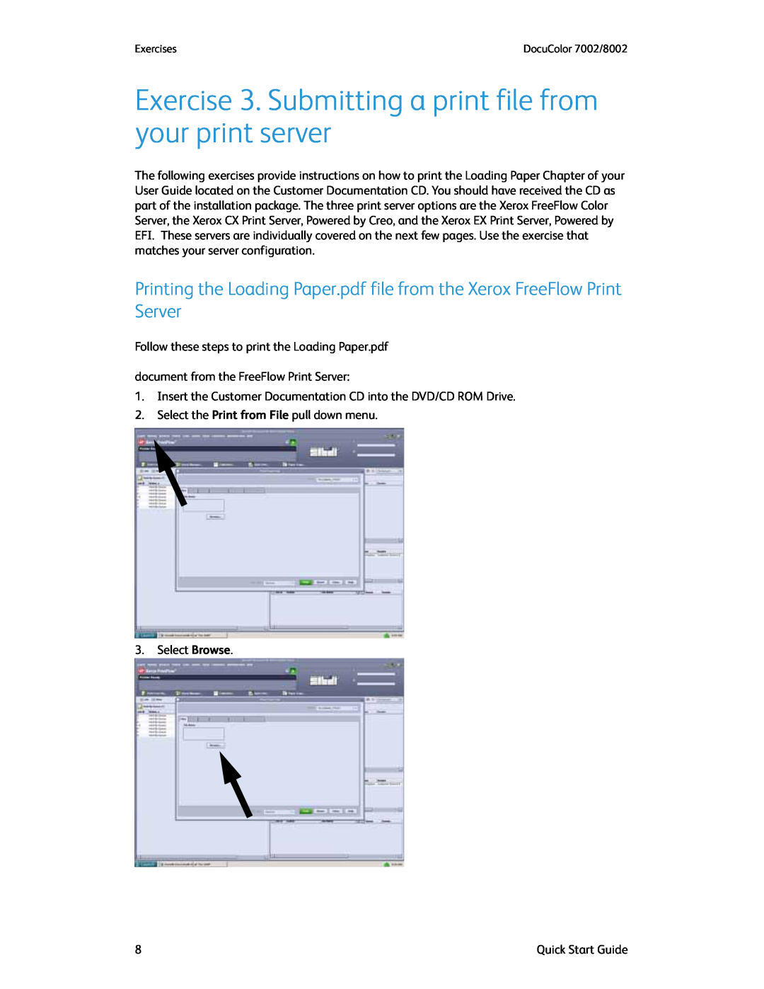 Xerox 7002, 8002 manual Exercise 3. Submitting a print file from your print server 