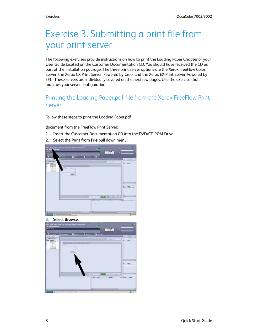 Xerox 7002, 8002 manual Exercise 3. Submitting a print file from your print server 