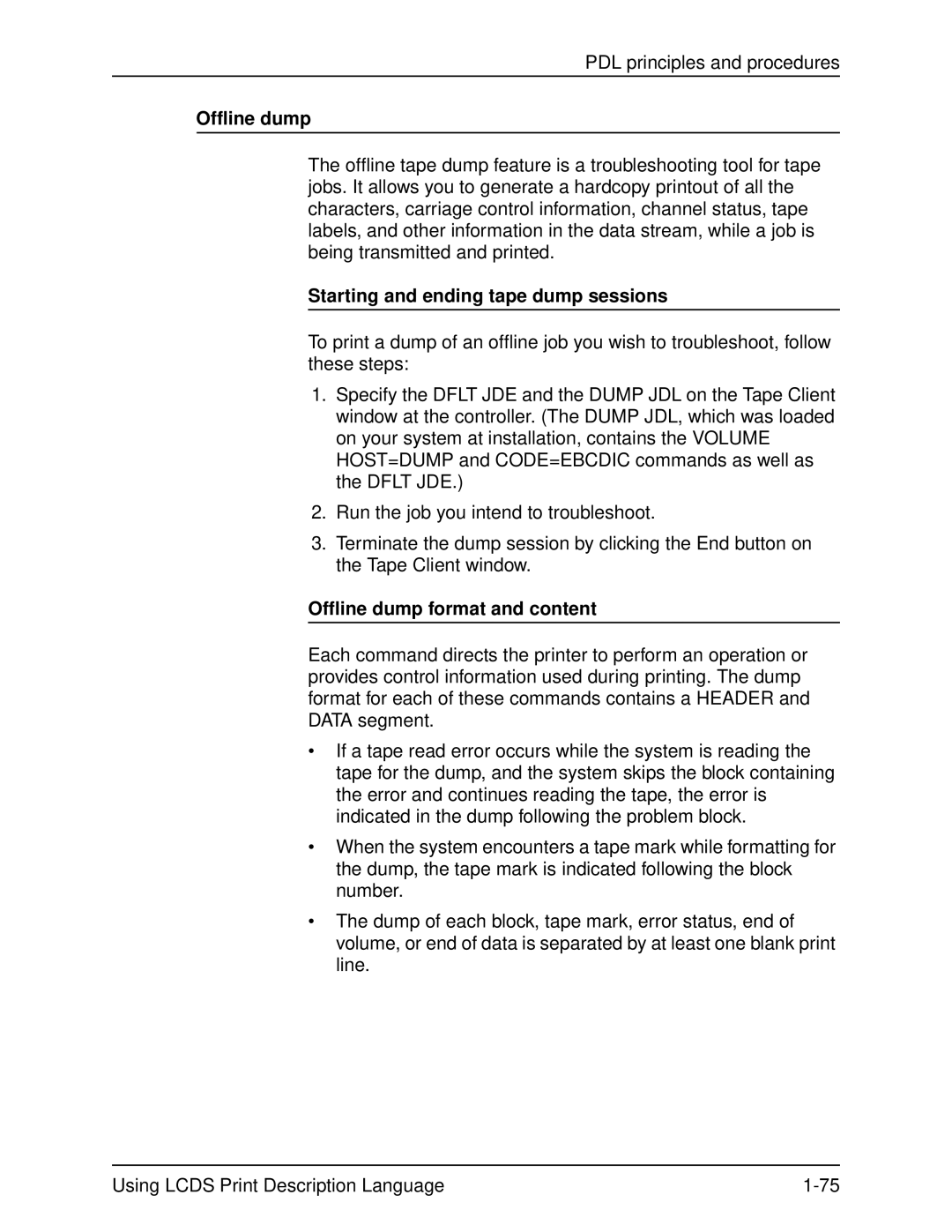 Xerox 701P21091 manual Starting and ending tape dump sessions, Offline dump format and content 