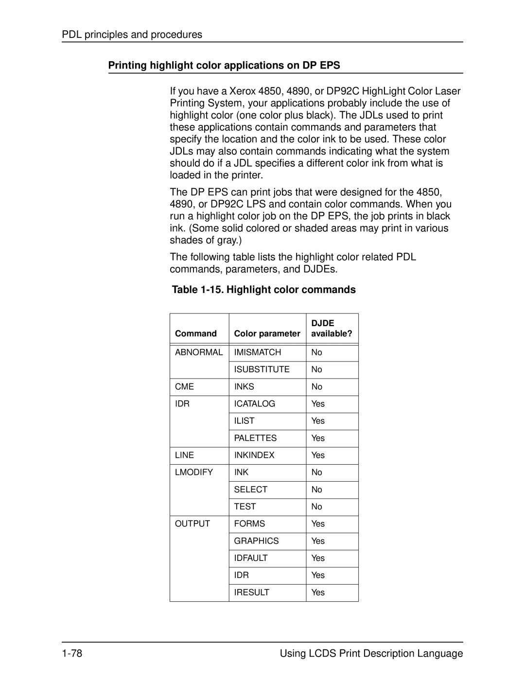 Xerox 701P21091 manual Printing highlight color applications on DP EPS, Highlight color commands 