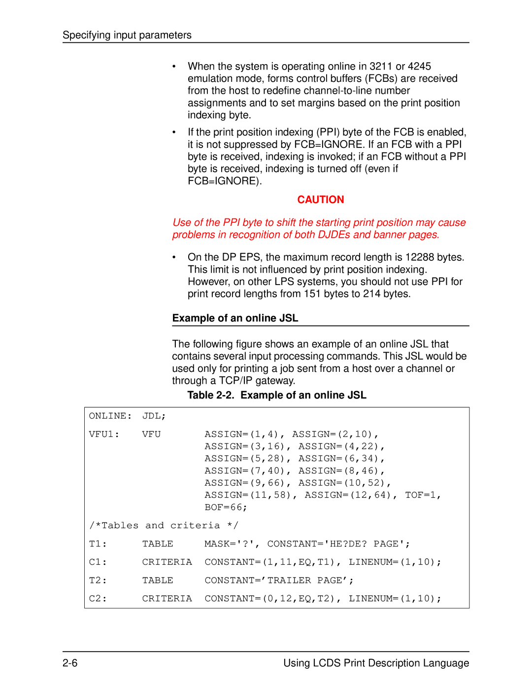 Xerox 701P21091 manual Example of an online JSL, Online JDL VFU1 