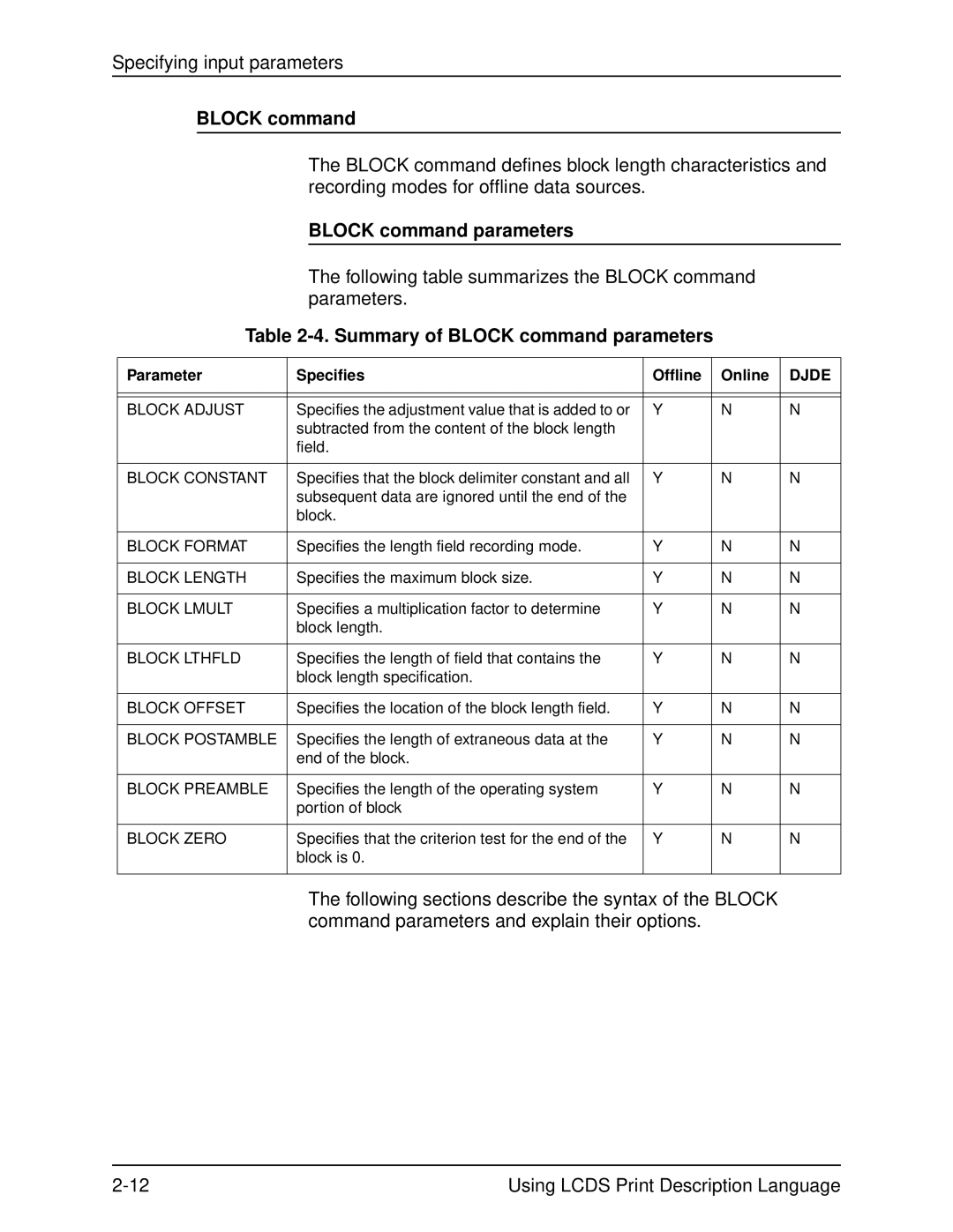 Xerox 701P21091 manual Summary of Block command parameters, Parameter Specifies Offline Online 