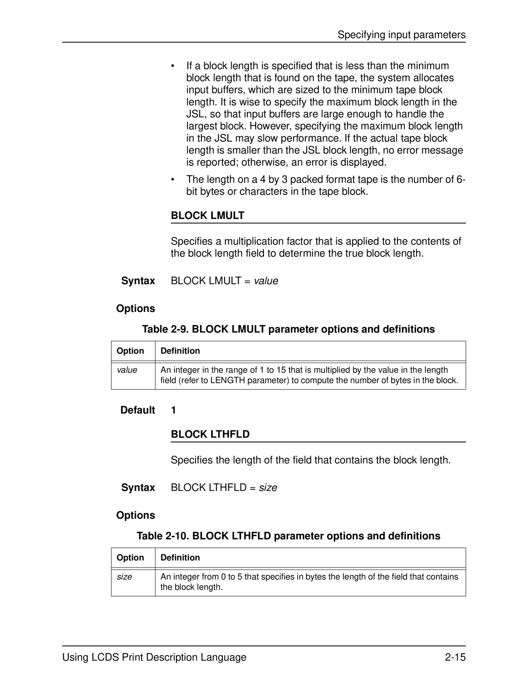 Xerox 701P21091 manual Options Block Lmult parameter options and definitions, Block Lthfld 