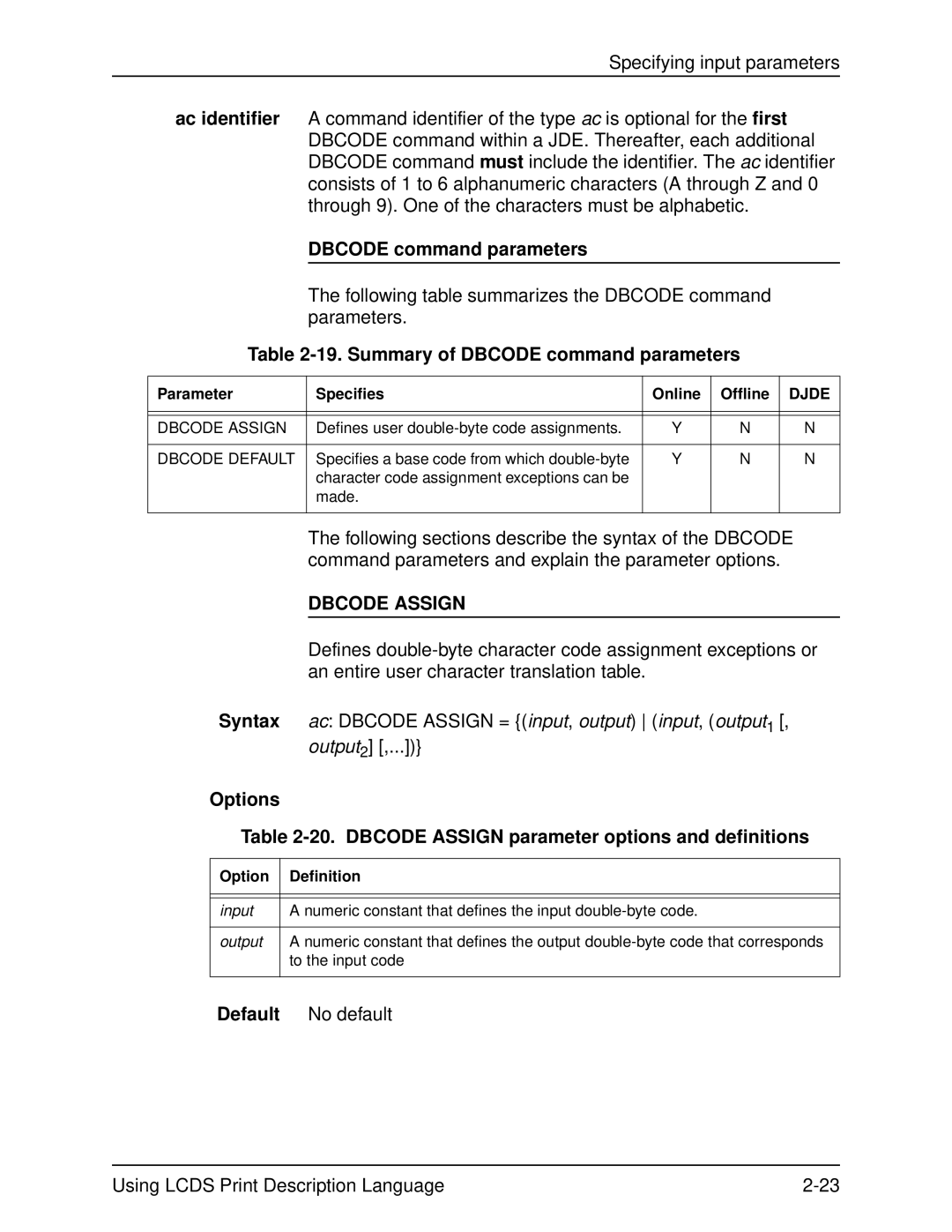 Xerox 701P21091 manual Summary of Dbcode command parameters, Dbcode Assign 