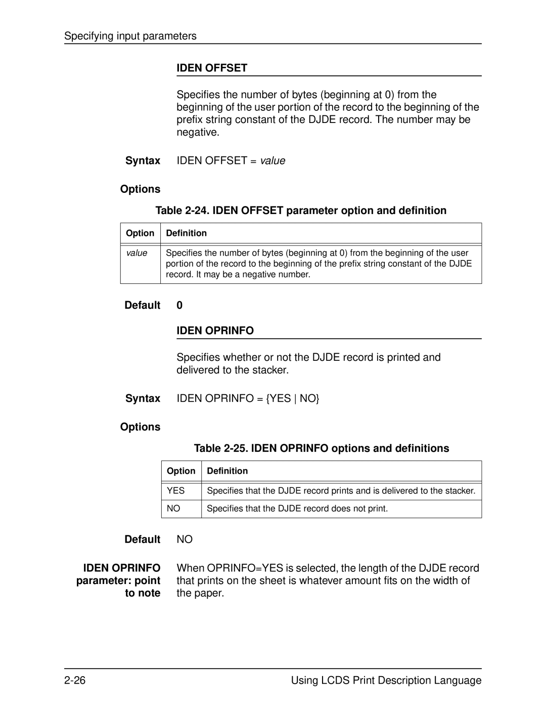 Xerox 701P21091 manual Options 24. Iden Offset parameter option and definition, Iden Oprinfo, Parameter point 