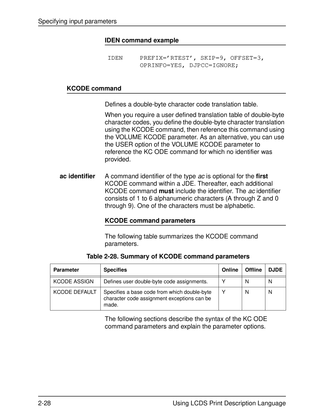 Xerox 701P21091 manual Iden command example, Summary of Kcode command parameters 