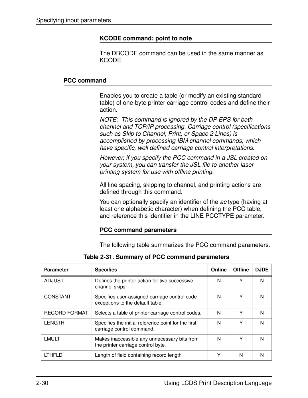 Xerox 701P21091 manual Kcode command point to note, Summary of PCC command parameters 