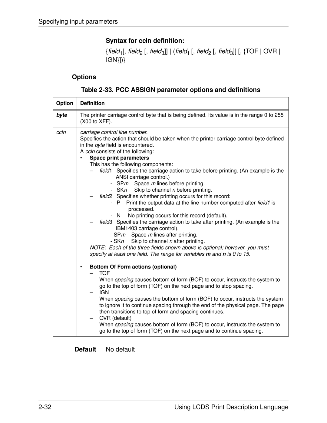 Xerox 701P21091 manual Syntax for ccln definition, Options 33. PCC Assign parameter options and definitions 