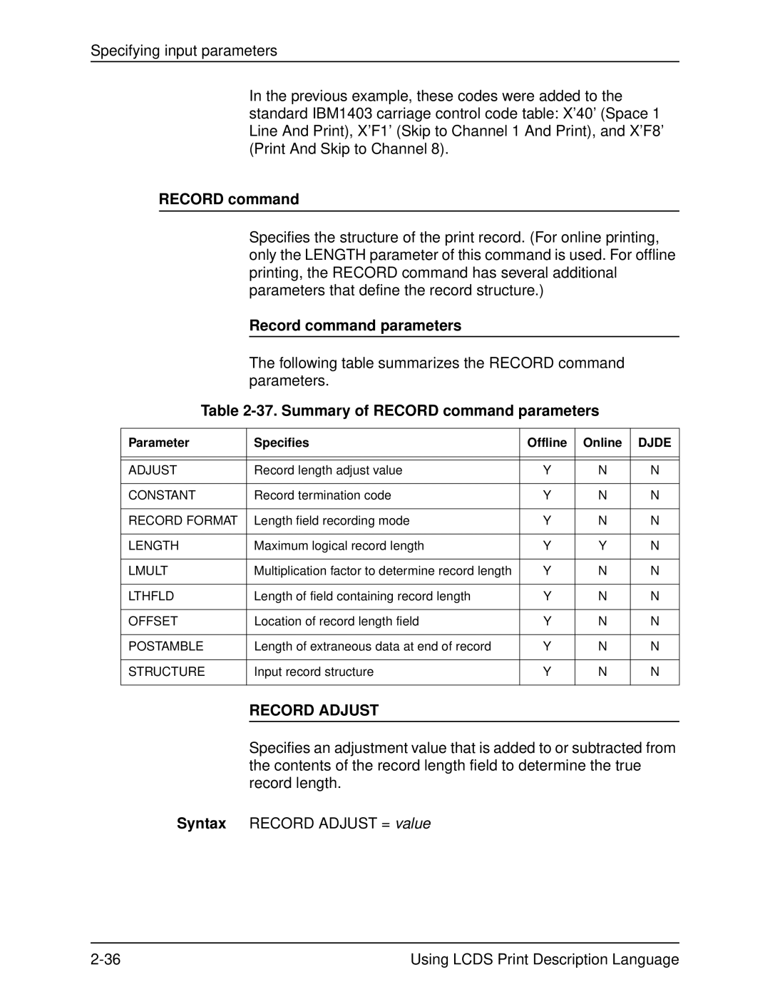 Xerox 701P21091 manual Summary of Record command parameters, Record Adjust 