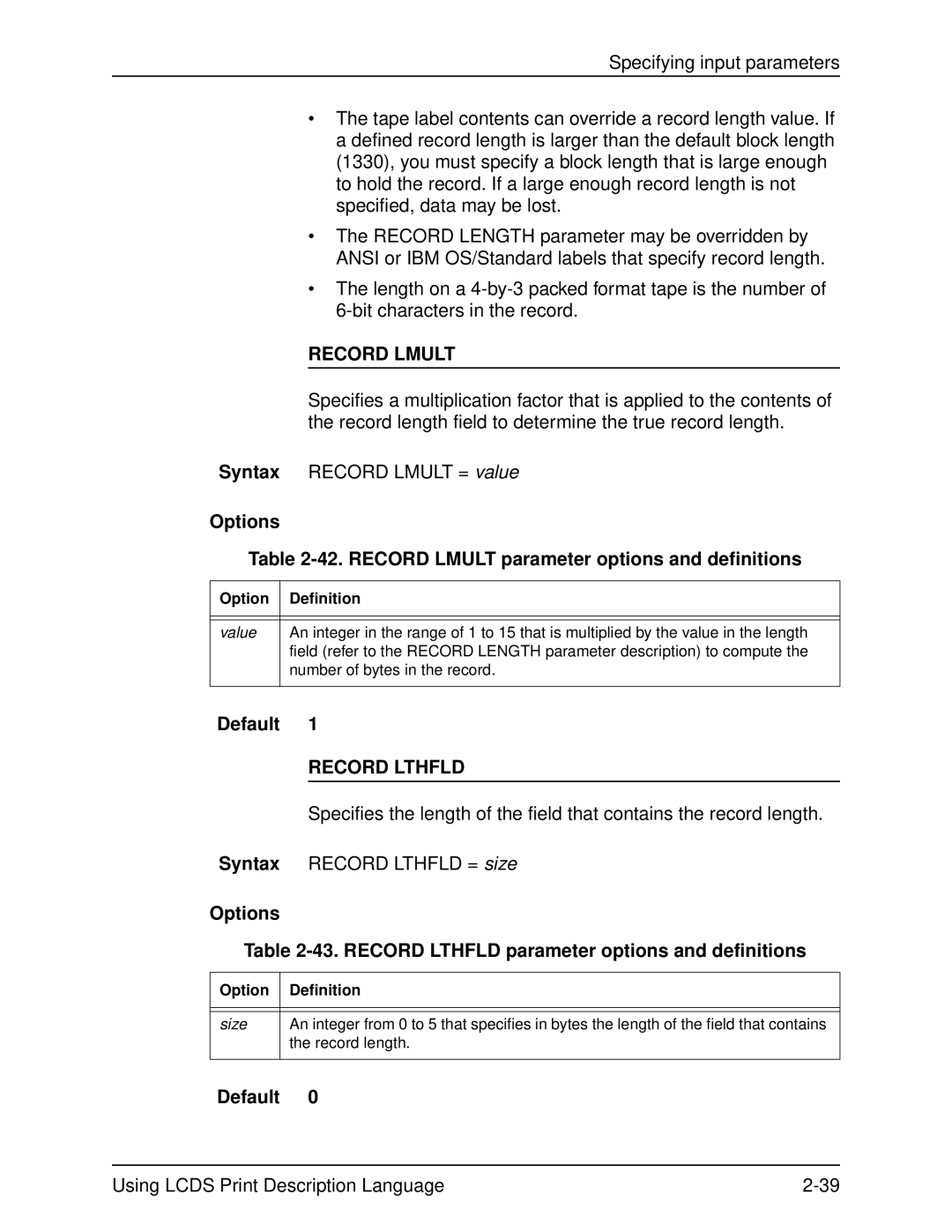 Xerox 701P21091 manual Options 42. Record Lmult parameter options and definitions, Record Lthfld 