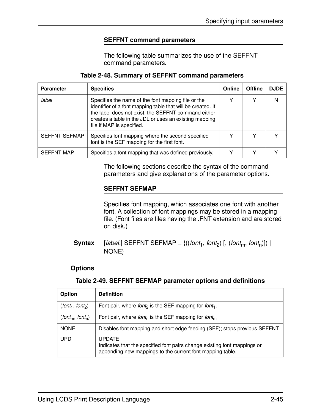 Xerox 701P21091 manual Summary of Seffnt command parameters, Seffnt Sefmap 