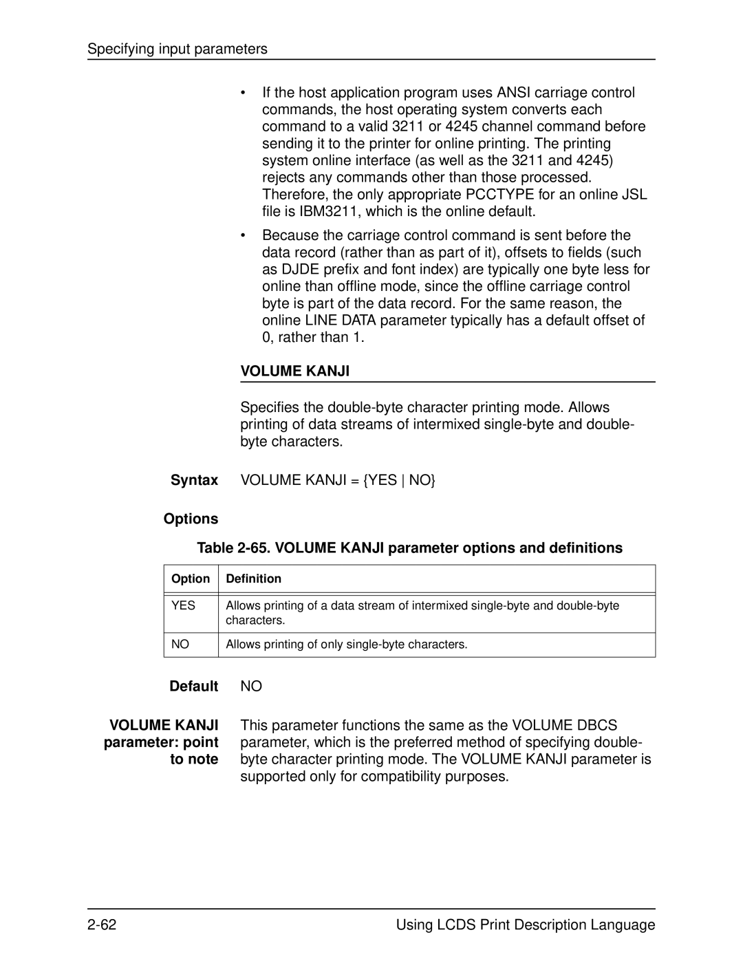 Xerox 701P21091 manual Options 65. Volume Kanji parameter options and definitions 