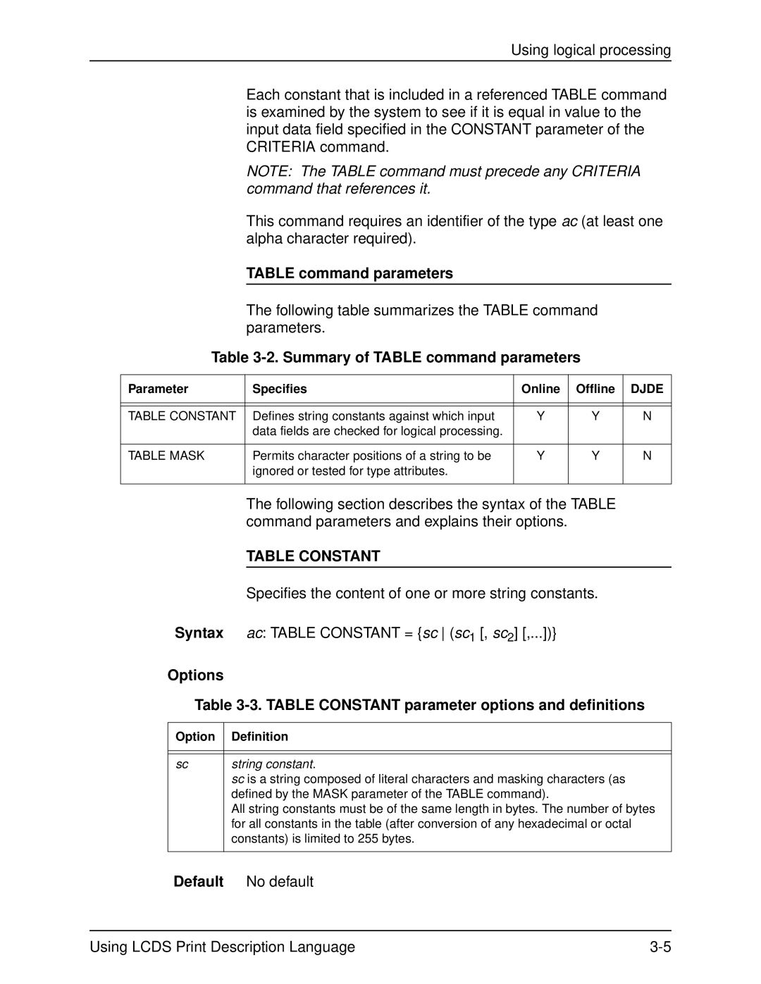 Xerox 701P21091 manual Summary of Table command parameters, Table Constant 