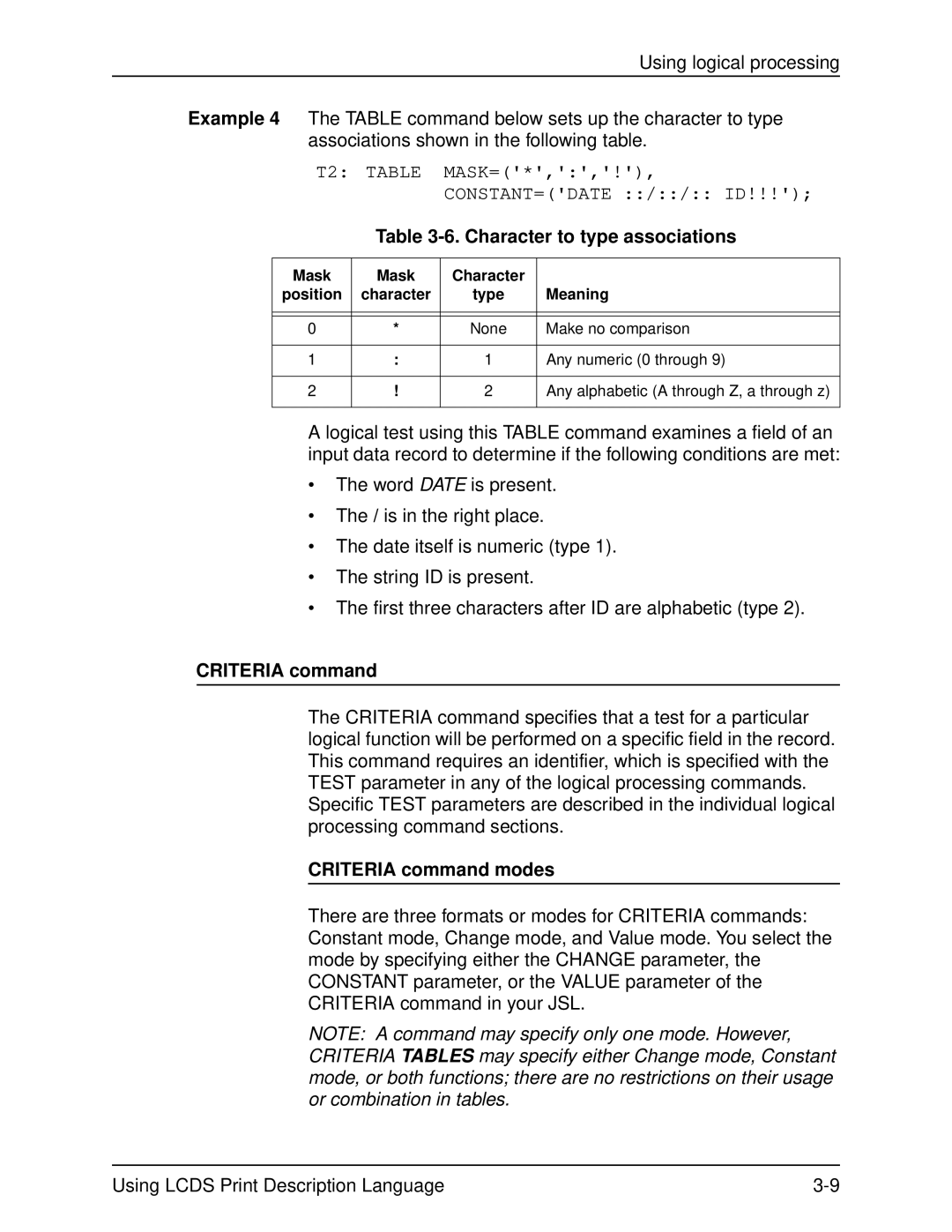 Xerox 701P21091 manual Character to type associations, Criteria command modes 