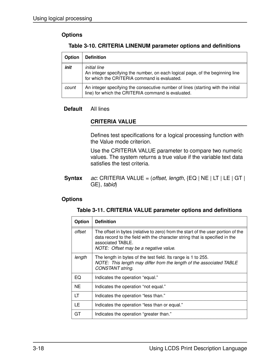 Xerox 701P21091 manual Criteria Value, Initial line, Count 