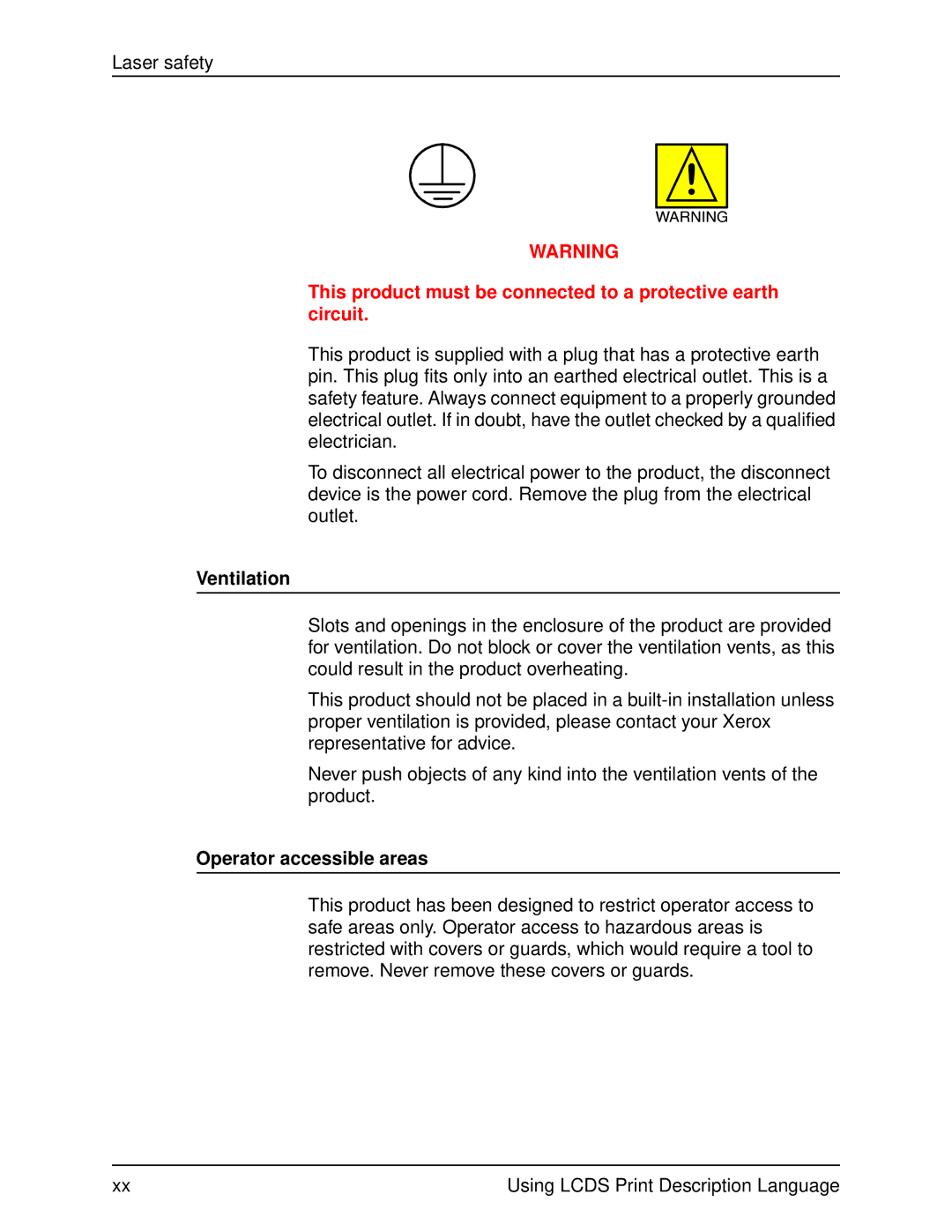 Xerox 701P21091 manual Ventilation, Operator accessible areas 