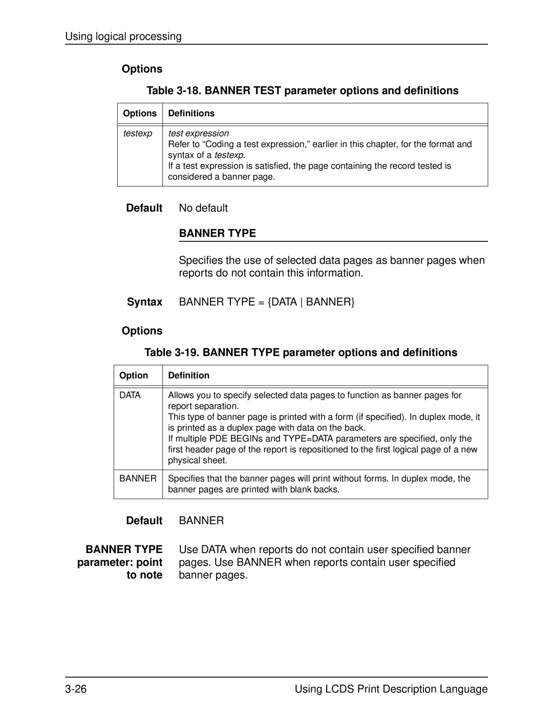 Xerox 701P21091 manual Options 18. Banner Test parameter options and definitions, Default Banner, Data 