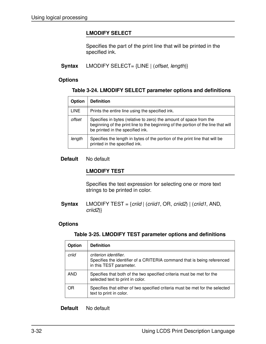 Xerox 701P21091 manual Lmodify Select, Options 25. Lmodify Test parameter options and definitions, Line, Offset 