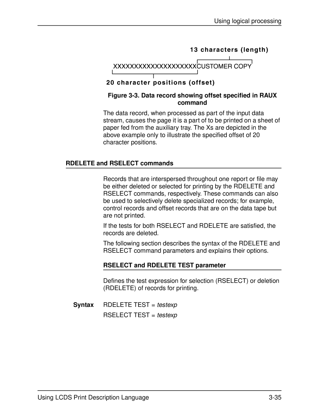 Xerox 701P21091 manual Rdelete and Rselect commands, Rselect and Rdelete Test parameter 