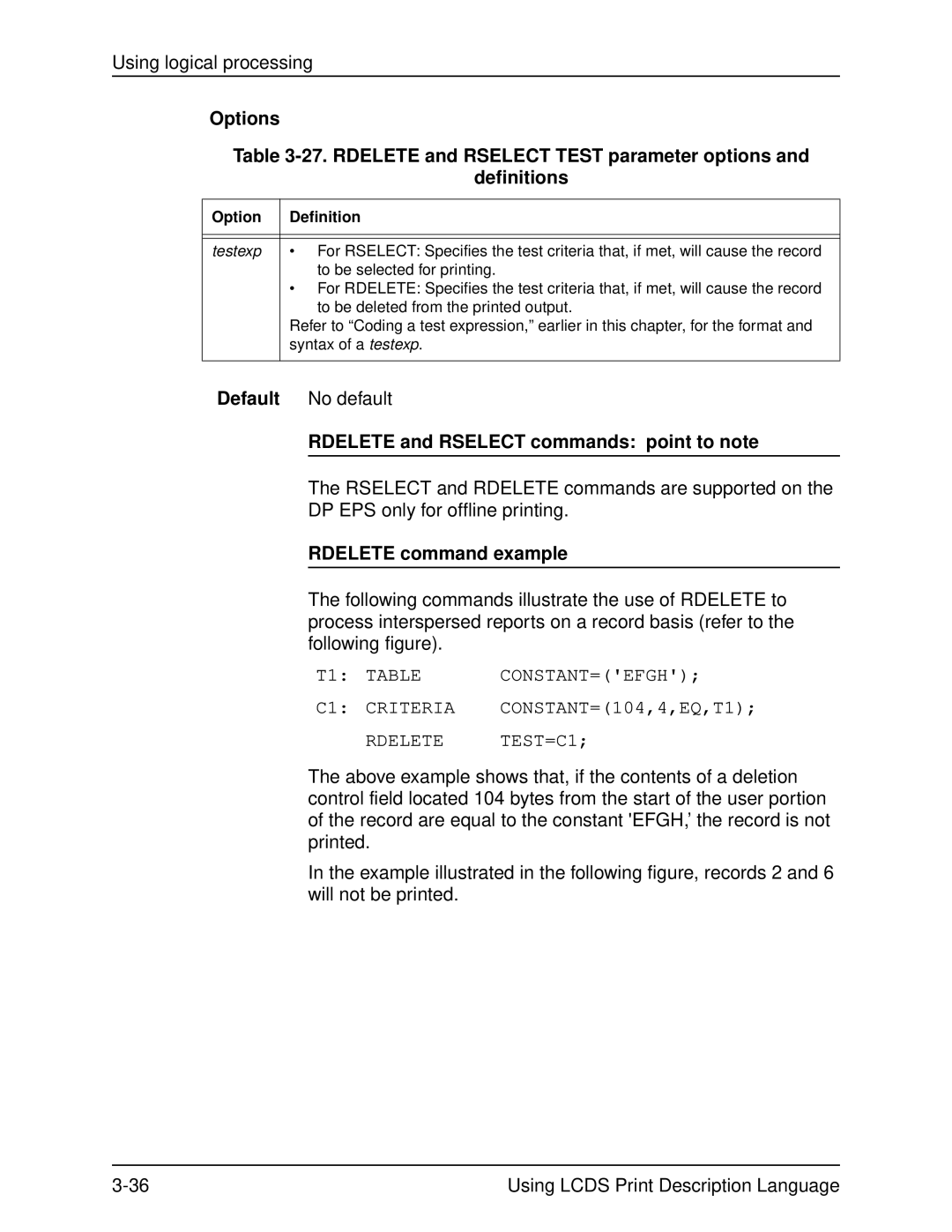 Xerox 701P21091 manual Rdelete and Rselect commands point to note, Rdelete command example 