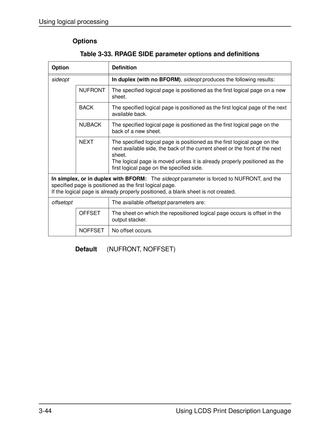 Xerox 701P21091 manual Options 33. Rpage Side parameter options and definitions 