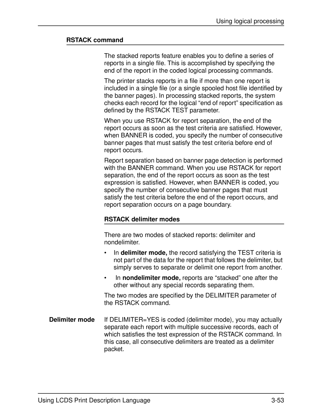 Xerox 701P21091 manual Rstack command, Rstack delimiter modes 