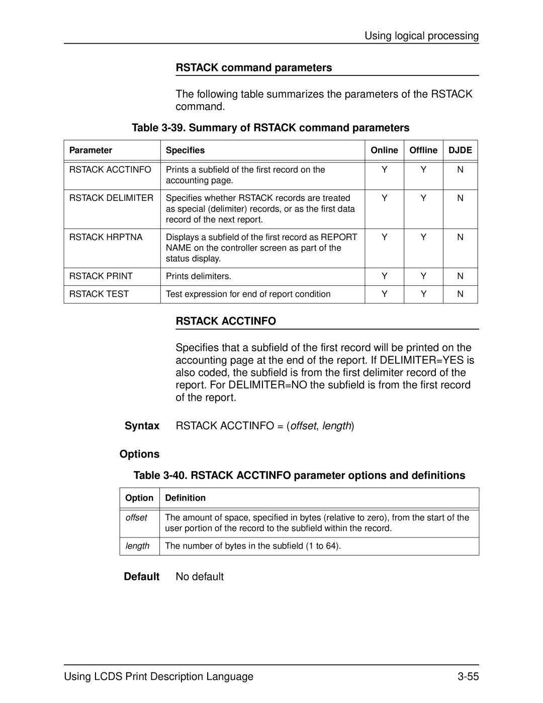 Xerox 701P21091 manual Summary of Rstack command parameters, Rstack Acctinfo 