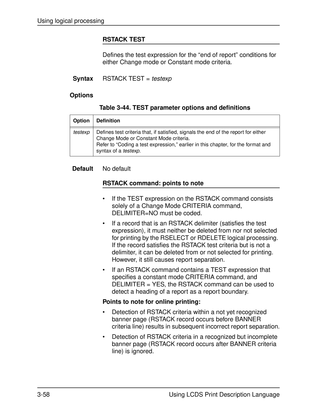 Xerox 701P21091 manual Rstack Test, Either Change mode or Constant mode criteria, Points to note for online printing 