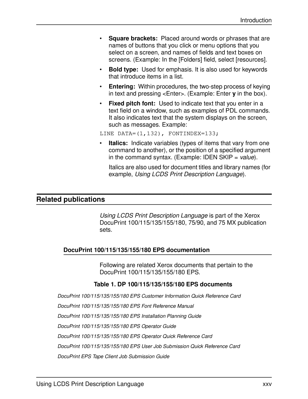 Xerox 701P21091 manual Related publications, DocuPrint 100/115/135/155/180 EPS documentation 