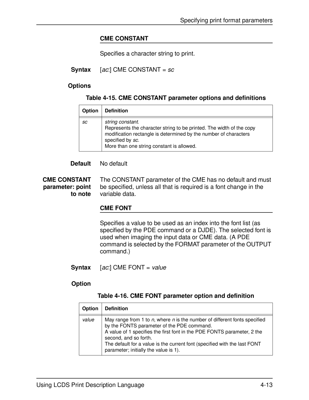 Xerox 701P21091 manual Options 15. CME Constant parameter options and definitions, CME Font 