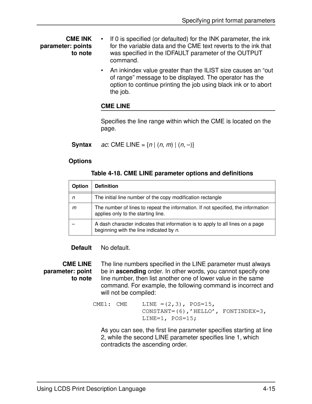 Xerox 701P21091 manual Options 18. CME Line parameter options and definitions 