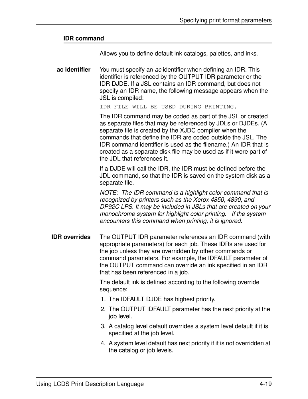 Xerox 701P21091 manual IDR command 