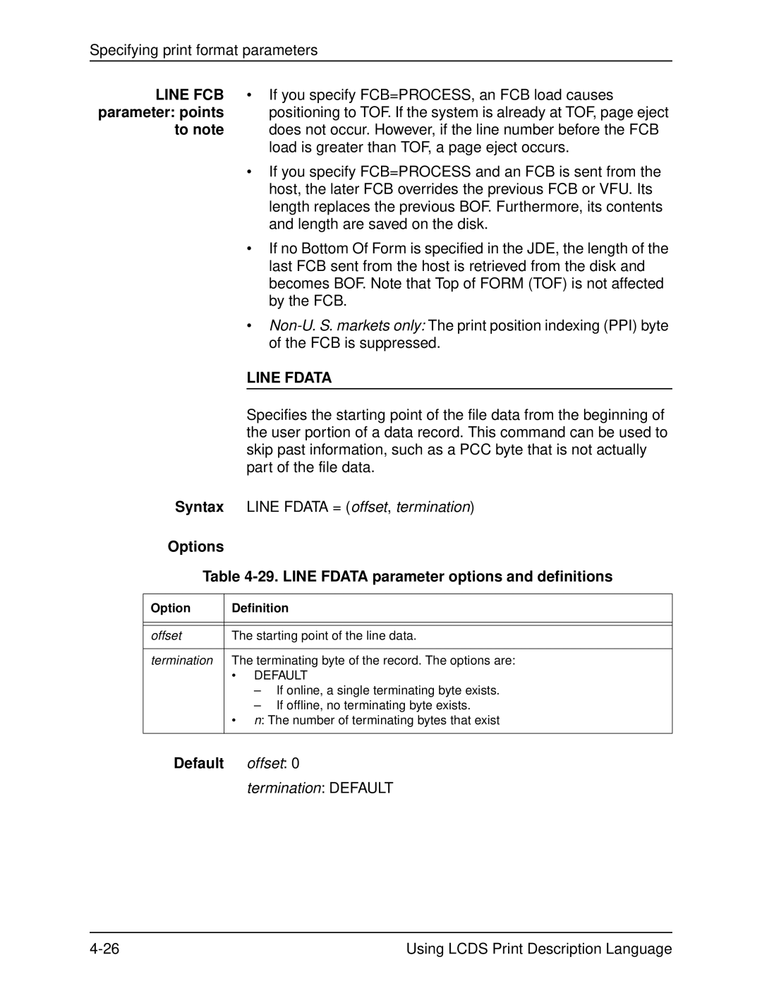 Xerox 701P21091 manual Options 29. Line Fdata parameter options and definitions, Default offset 