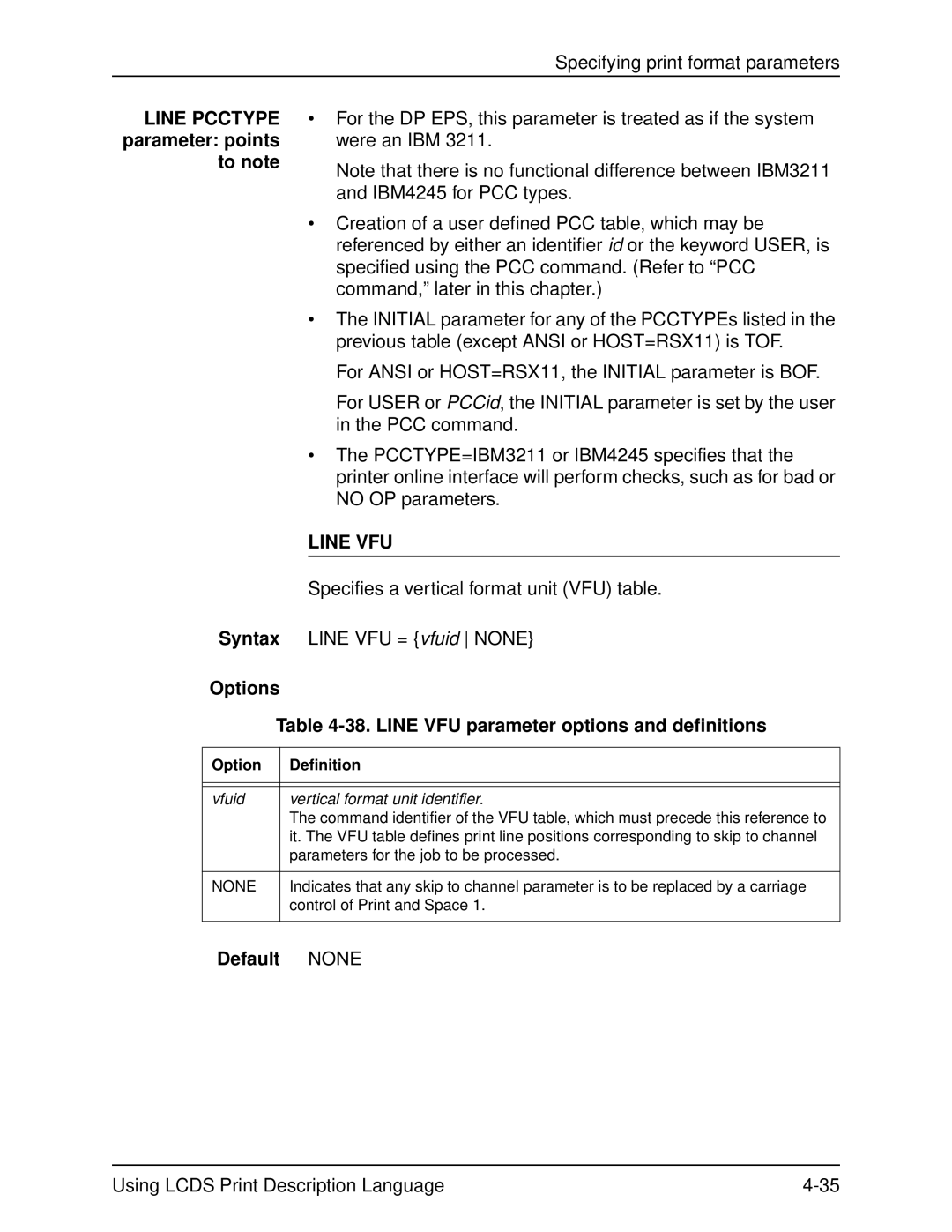 Xerox 701P21091 manual Line VFU parameter options and definitions, Control of Print and Space 