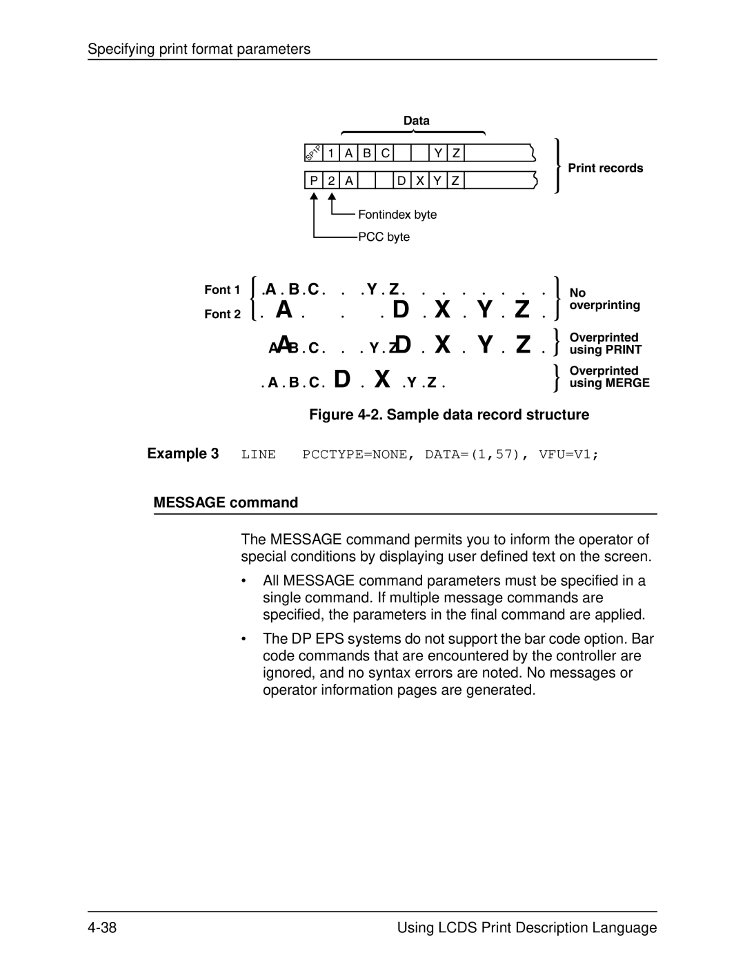 Xerox 701P21091 manual Sample data record structure, Message command 