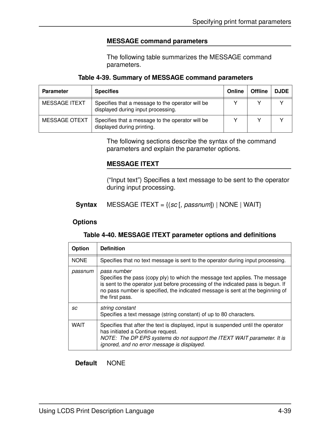 Xerox 701P21091 manual Summary of Message command parameters, Message Itext 