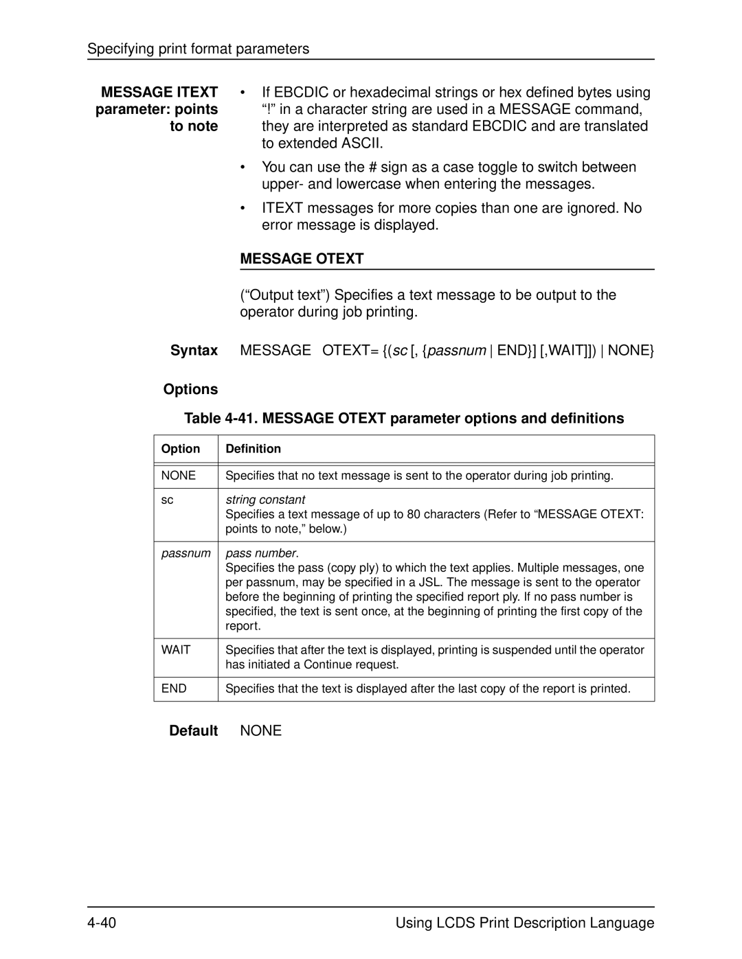 Xerox 701P21091 manual Options 41. Message Otext parameter options and definitions, End 