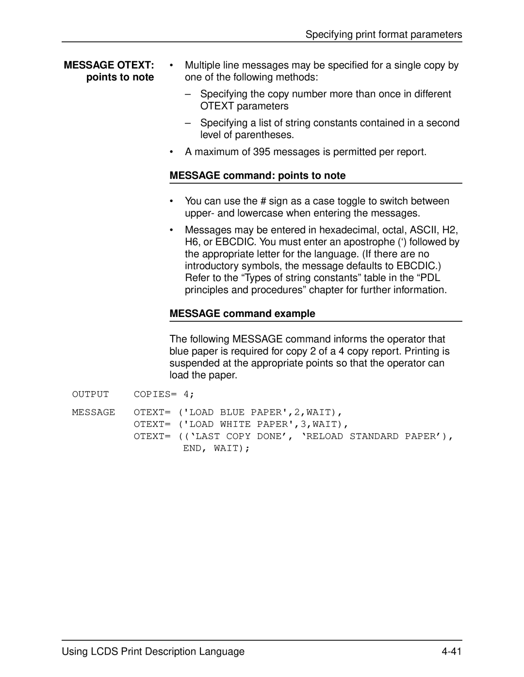 Xerox 701P21091 manual Message command points to note, Message command example 