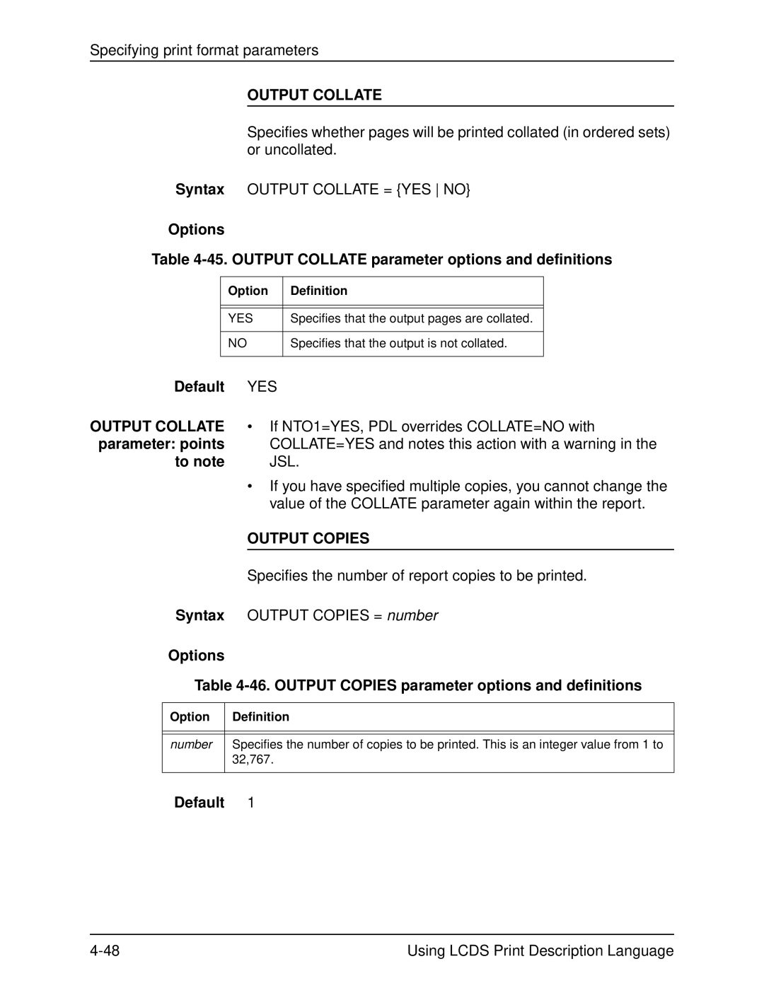 Xerox 701P21091 manual Output Collate, Options 46. Output Copies parameter options and definitions 